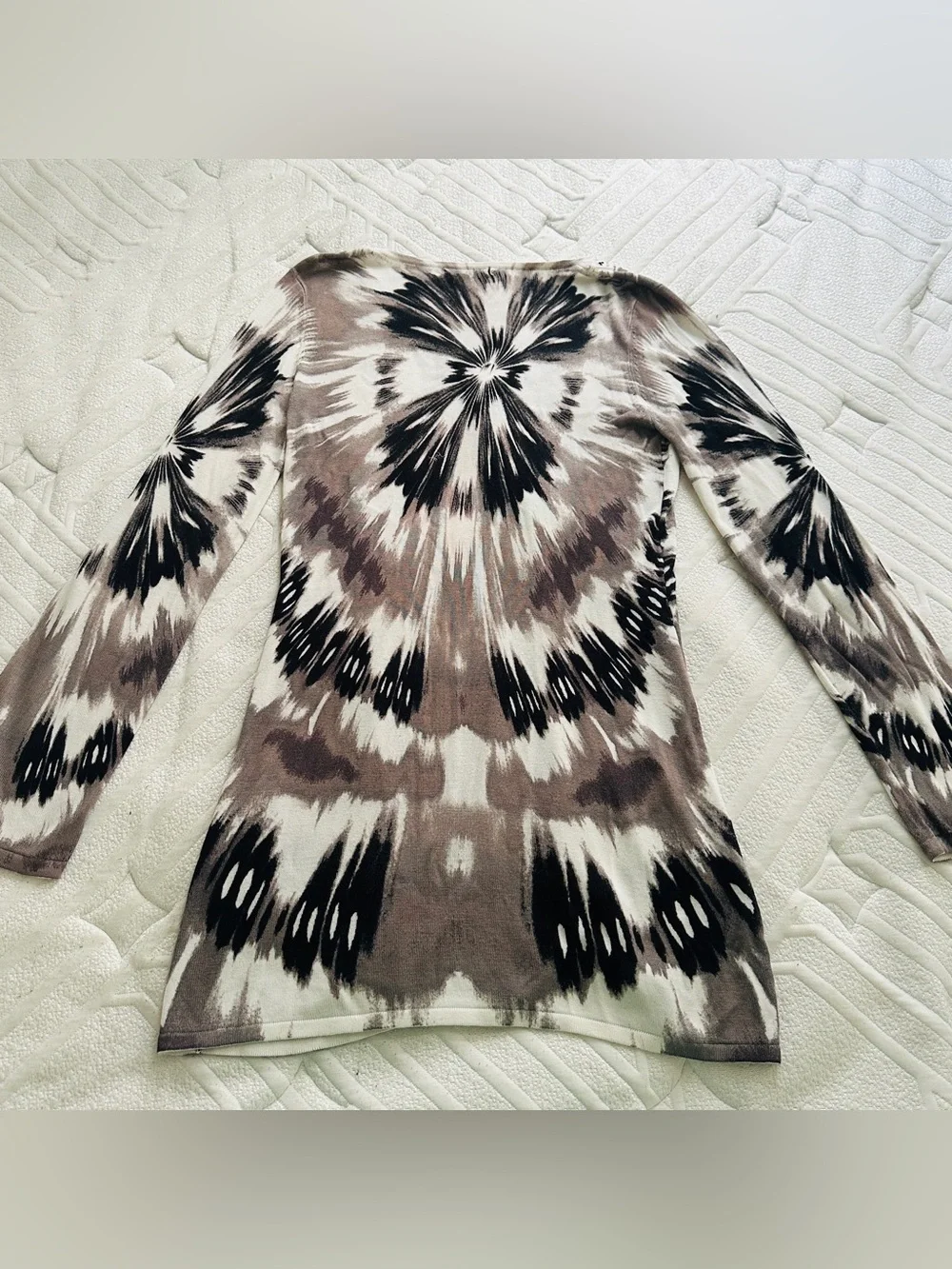 Belldini Long Sleeve Tie-Dye Tunic Top - Black & Brown & White